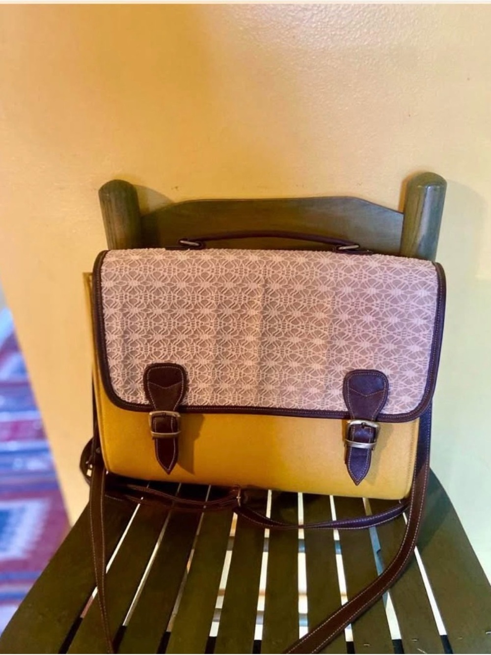 Two-Tone Mustard and Beige Crossbody Satchel - Unbranded